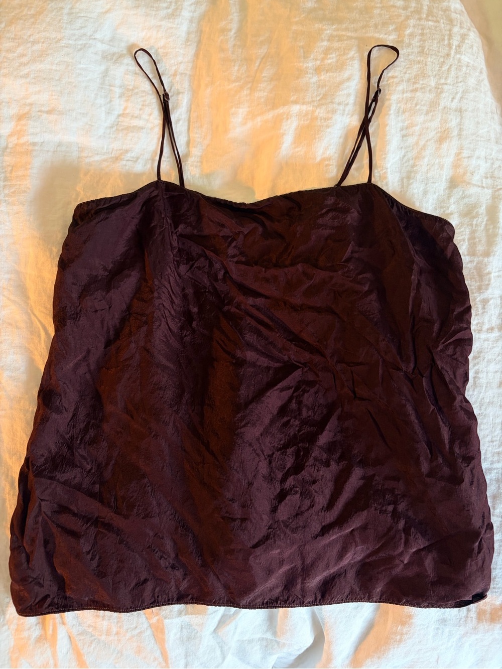 NWOT Tibi Crinkle Slip Cami Satin Tank Top - burgundy/Deep Plum